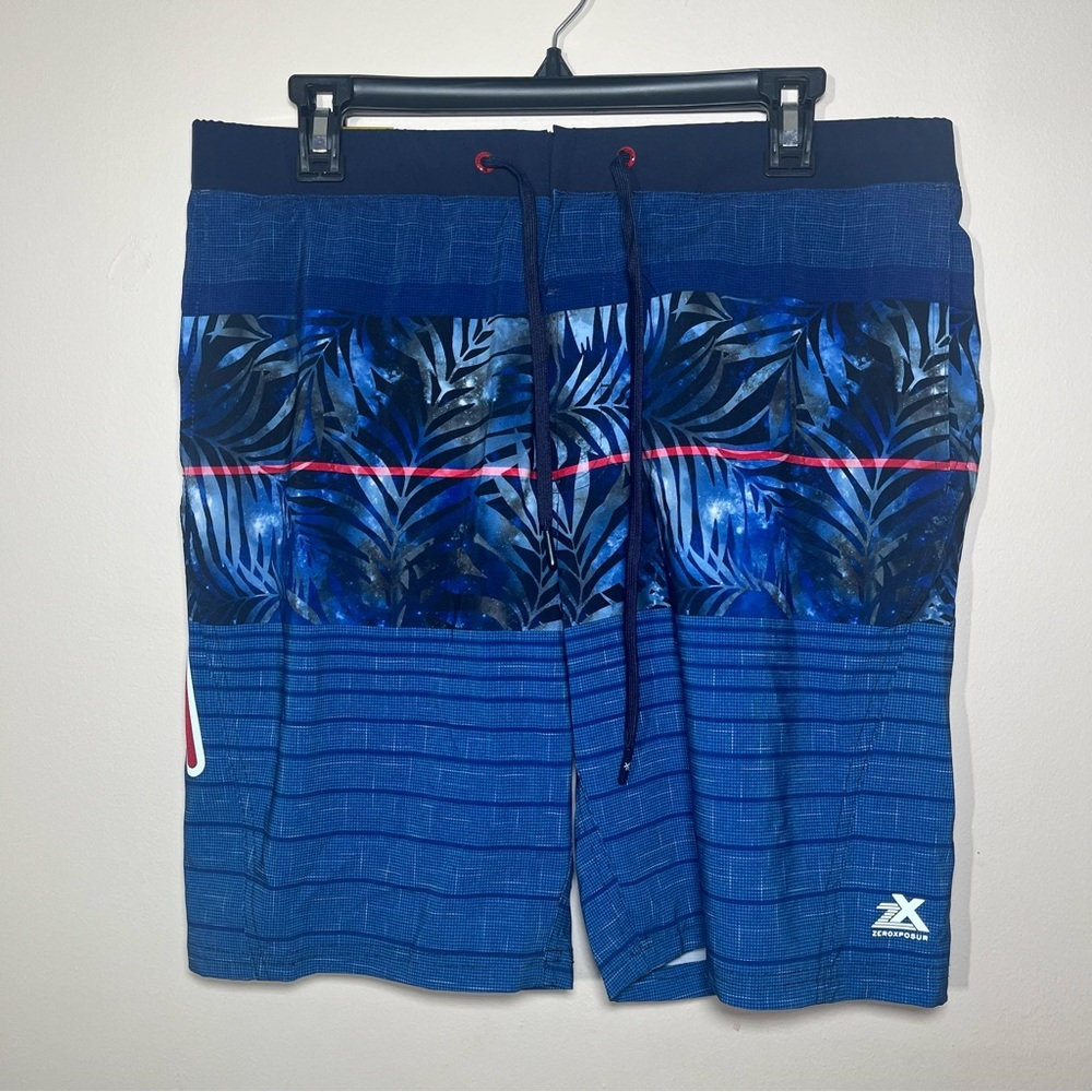 Zeroxposur Men's Blue Tropical Swim Shorts medium